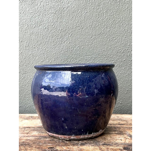 Vintage Blue Glazed Ceramic Planter For Sale In West Palm - Image 6 of 12