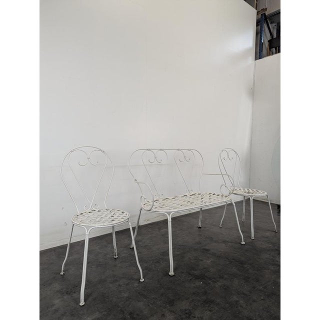 Wrought Iron Garden Table, Chairs and Bench, 1900s, Set of 4 For Sale - Image 3 of 11