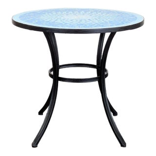 Crate & Barrel Round Mosaic Tile Patio Table With Metal Base For Sale