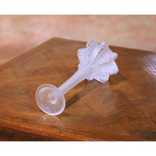 Transparent Vintage French Frosted Crystal Soliflore Vase by Marie-Claude Lalique For Sale - Image 8 of 10