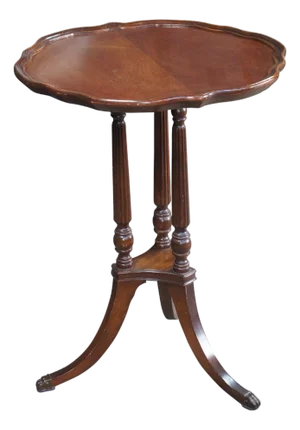 Mersman Mid Century Mahogany Scalloped Fluted Pie Crust Pedestal Stand Table