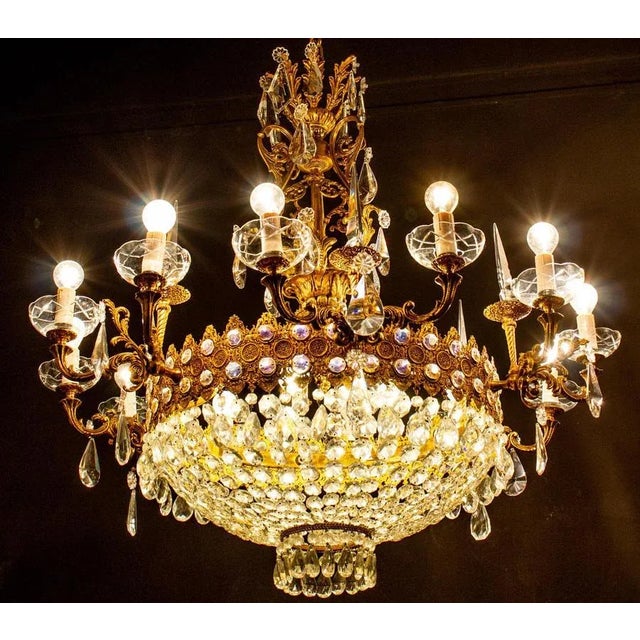 Crystal and Brass Chandelier, Italy, 1930s For Sale - Image 17 of 18