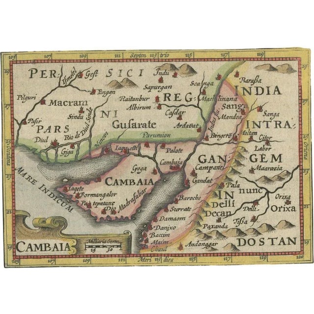 Antique Miniature Map of Pakistan, India and Cambaia, 1618 For Sale - Image 6 of 6