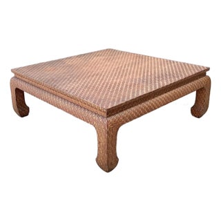Vintage Baker Wrapped Raffia Ming Coffee Table For Sale