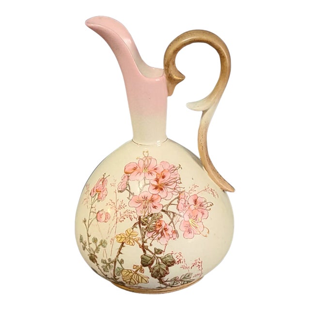 Antique Rh Austrian Hand Painted Pink Floral Robert Hanke Ewer Vase For Sale