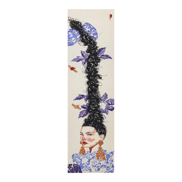 Gold Earrings - Large Colorful Surrealist Figurative Feminine Portrait Painting Original Artwork by Carlos Gamez De Francisco For Sale