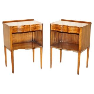 Serpentine Fronted Flamed Hardwood Side Tables, 1920s, Set of 2 For Sale