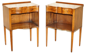 Serpentine Fronted Flamed Hardwood Side Tables, 1920s, Set of 2