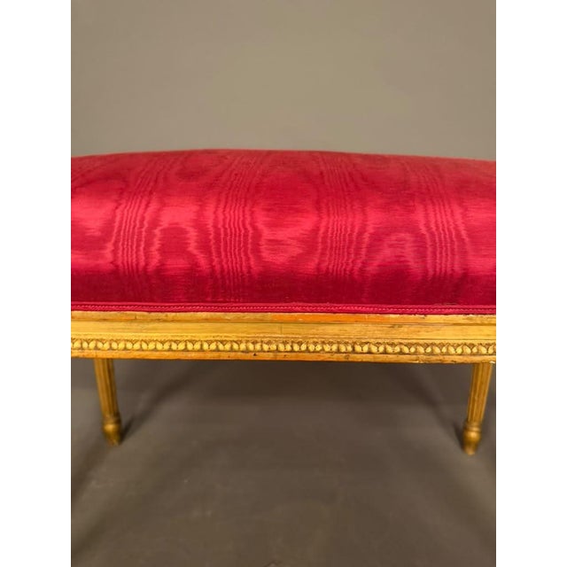 19th Century French Louis XVI Style Gilded Bench With Ruby Red Upholstered Seat, Circa 1890 For Sale - Image 4 of 9