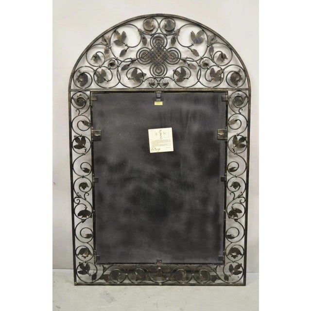 Brown Late 20th Century LaBarge Italian Mediterranean Wrought Iron Flower Leaf Scroll Arched Wall Mirror For Sale - Image 8 of 10