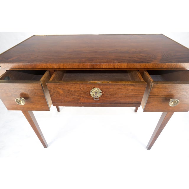 Baker Very Fine All Rosewood & Brass Gallery Trim Petit Desk Console Table MINT! For Sale - Image 9 of 14