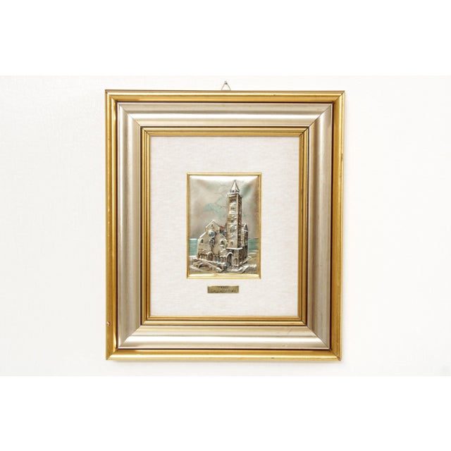 High Quality Vintage Relief of 'La Cattedrale, Trani', Stamped and Drawn on Sterling Silver with Pen and Watercolor,...