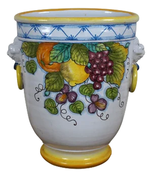 Late 20th Century Italian Firenze Frutta Fruit Grapes Lion Head Pottery Vase Urn Planter