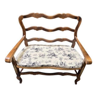 Vintage Country French Rush Seat Bench & Cushion For Sale