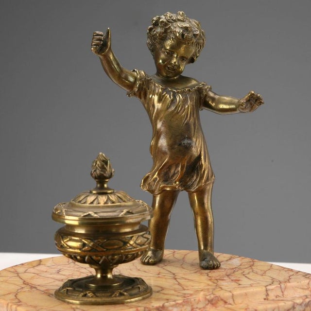 Metal Marble and Bronze Inkwell with Three Feet For Sale - Image 7 of 9