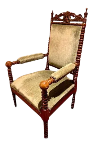 Upholstered English Bobbin Turned Lounge Chair on Castors