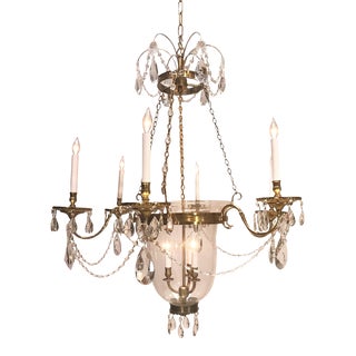 9-Light Regency Style Brass, Blown Glass & Crystal Chandelier For Sale