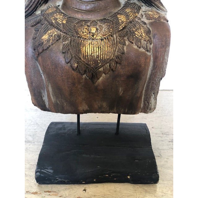 1950s Large Giltwood Thai Goddess Sculpture For Sale - Image 5 of 11