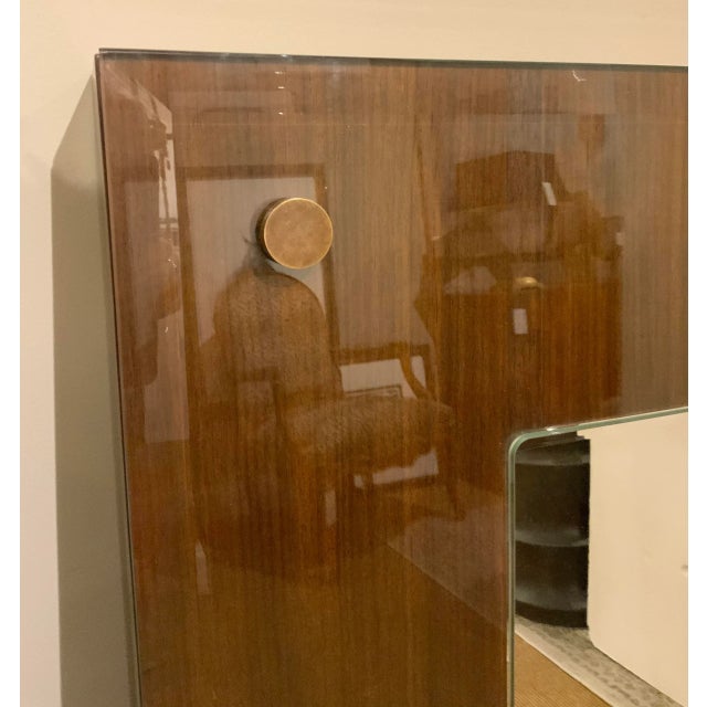 Modern Labarge Co. Modern Walnut Finished Wood Square Wall Mirror For Sale - Image 3 of 5