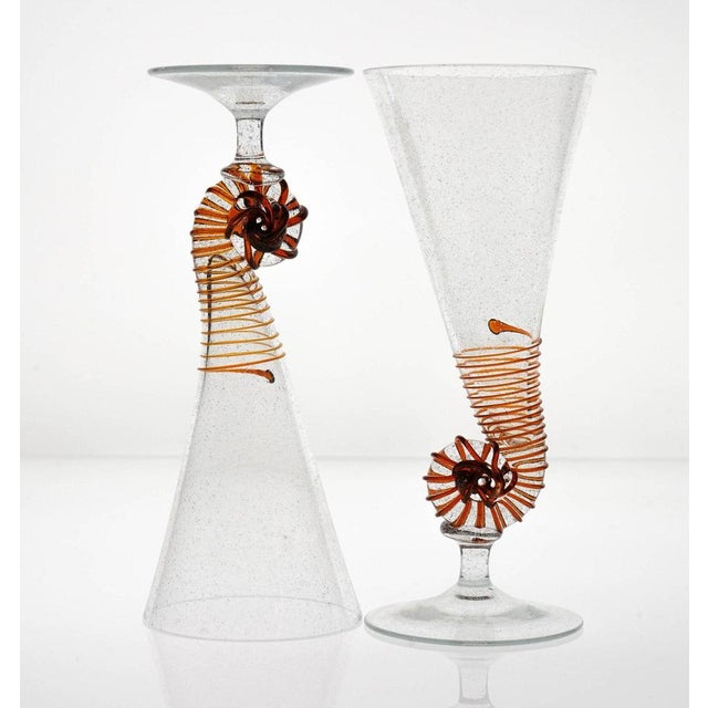 Amber Murano Glass and Pulegoso Nautilus Flutes from Cenedese, 1950s, Set of 6 For Sale - Image 16 of 18