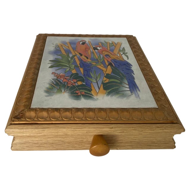Ceramic Center Table or Trivet with a Wood Box, France, 1960s For Sale