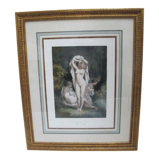 Antique Joseph Felon Les Nymphes Des Bois Framed 19thc the Bath Print For Sale