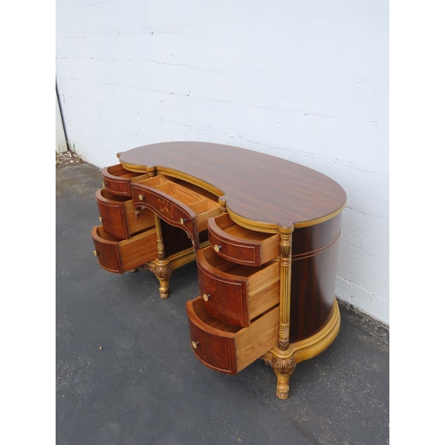 French Early 1900s Kidney Shape Carved Inlaid Writing Desk 6885 For Sale In Miami - Image 6 of 18