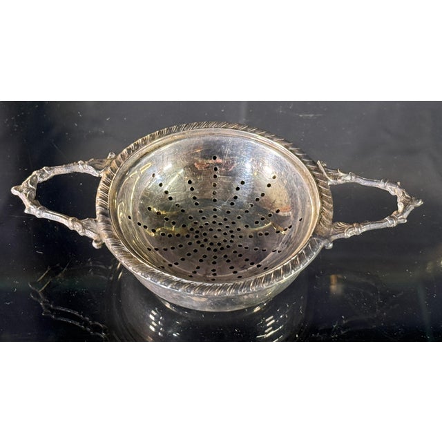 English Antique English Silverplate Tea or Lemon Strainer With Twig Handles For Sale - Image 3 of 6