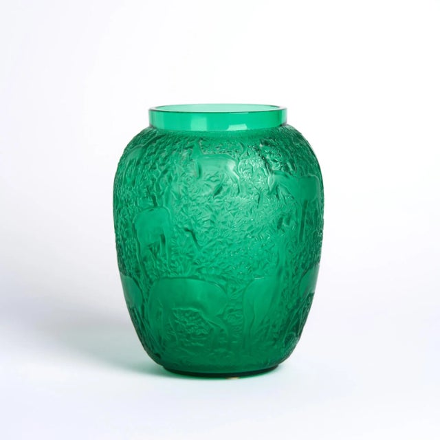 Lalique Green Glass Biches Vase For Sale - Image 9 of 9