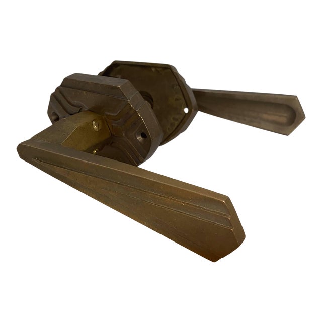 Art Deco Style Reproduction Door Handles & Rosettes - a Pair For Sale