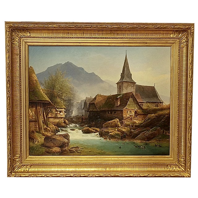 Johann Adolf Lasinsky, Mill on the River, 1838, Oil on Canvas, Framed For Sale
