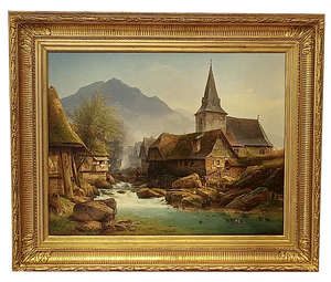 Johann Adolf Lasinsky, Mill on the River, 1838, Oil on Canvas, Framed