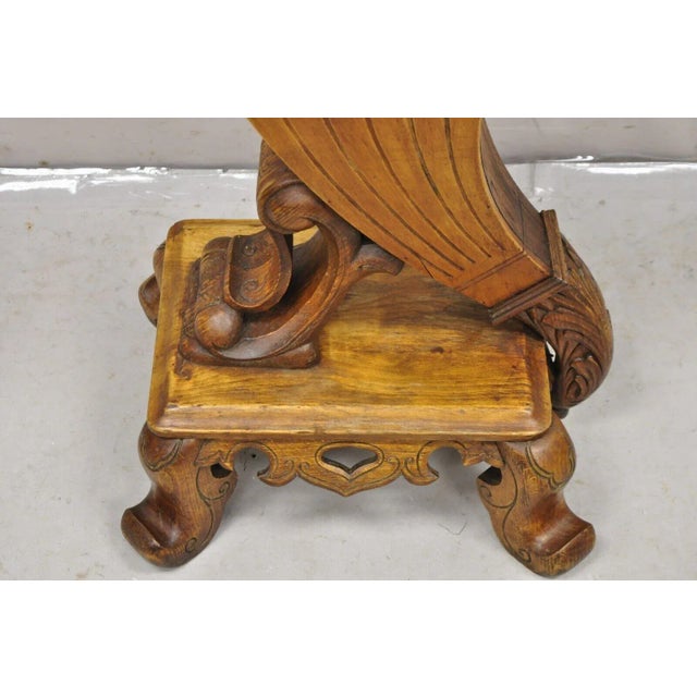 Vintage Carved Teak Wood Fretwork Figural Cornucopia Chinese Plant Stand Planter For Sale - Image 4 of 11