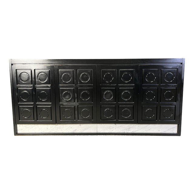 Brutalist Black Credenza, 1970s For Sale