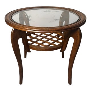 Mid 20th Century Paolo Buffa Style Art Deco Italian Walnut Side Table With Beveled Glass Top For Sale