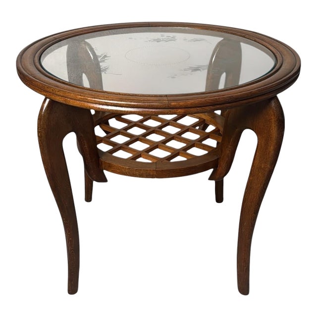 Mid 20th Century Paolo Buffa Style Art Deco Italian Walnut Side Table With Beveled Glass Top For Sale
