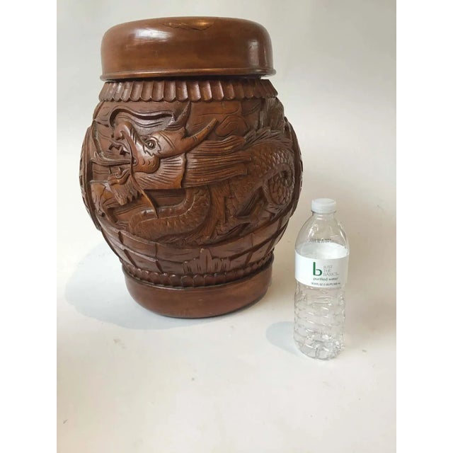 1960s Carved Wood Asian Dragon Covered Jars - A Pair For Sale - Image 5 of 10