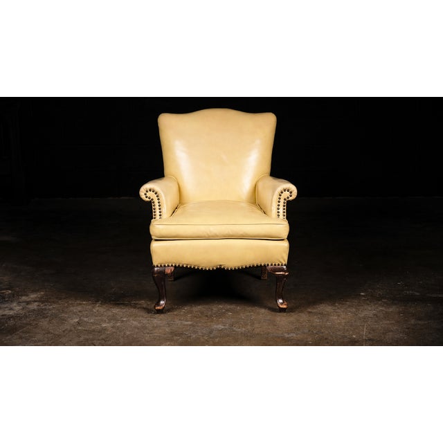 Traditional Vintage Canary Yellow Leather Armchair For Sale - Image 3 of 8