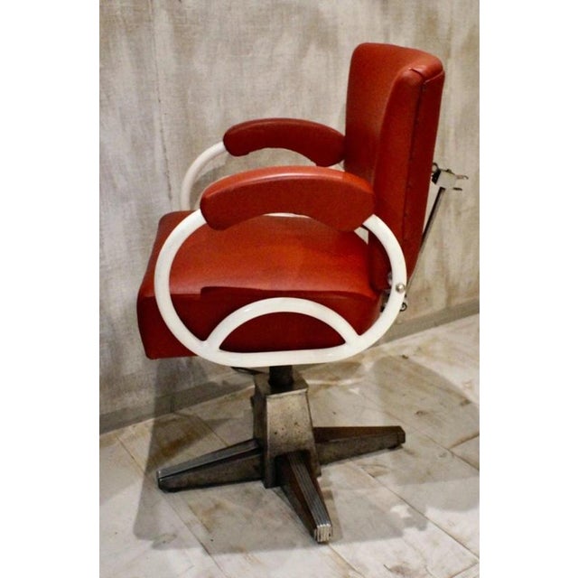 Red Vintage Art Deco Barbers Chair, 1930 For Sale - Image 8 of 15