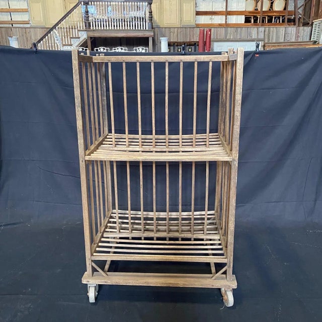 French Industrial Wood Bakers Rack on Casters For Sale - Image 4 of 11