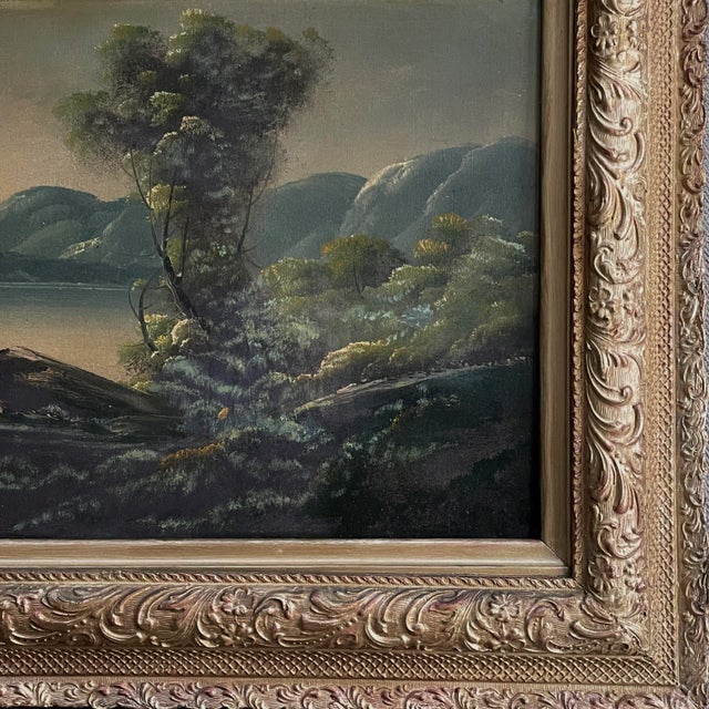Traditional Antique 19th C. Continental Riverscape/Landscape W/ Boats & Castle, Framed (Oil on Canvas) For Sale - Image 3 of 9