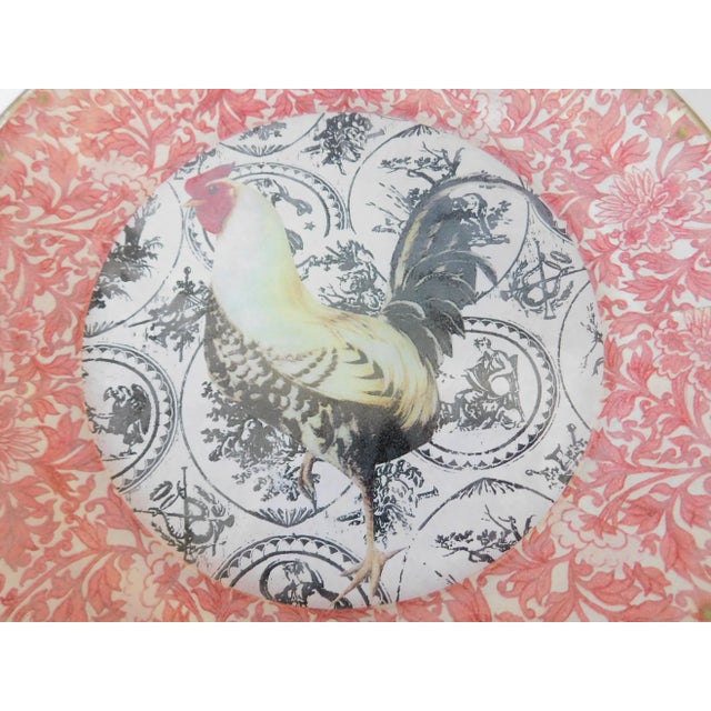 Late 20th Century Late 20th Century Decorative Plate, French Decoupage Rooster With Floral Border For Sale - Image 5 of 13