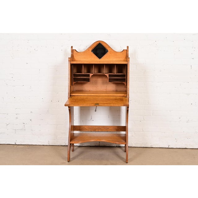 Early 20th Century Stickley Brothers Style Antique Mission Oak Arts & Crafts Drop Front Secretary Desk, Circa 1900 For Sale - Image 5 of 15