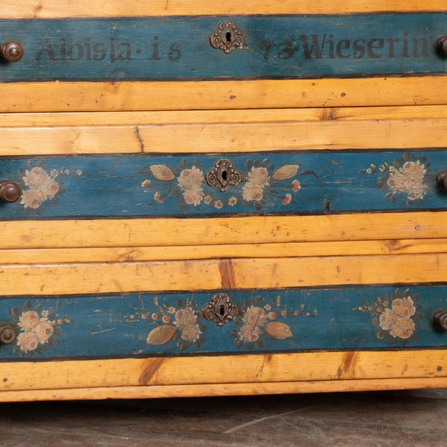 19th Century Pine 3-Drawer Chest With Original Painted Decoration, Dated 1873 For Sale - Image 11 of 16