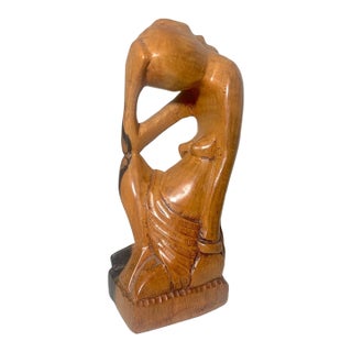 Antique Hand Carved Abstract Modernist Nude Lady Wood Figural Sculpture Statue For Sale