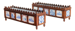 19th Century Dutch Planters with Delft Tiles Oak, 1650, Set of 2