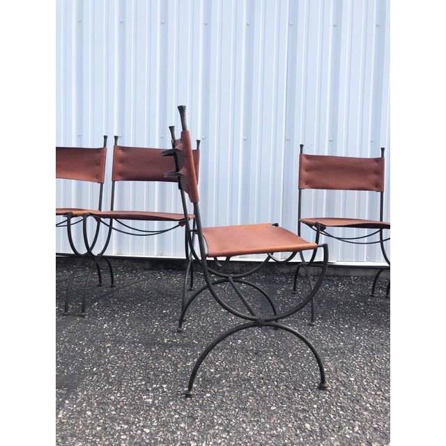 Wrought Iron and Leather Brutalist Legacy Dining Chairs by Charleston