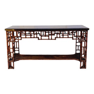 Late 20th-C, Chinese Chippendale Style Bamboo Marble Top Console Table For Sale