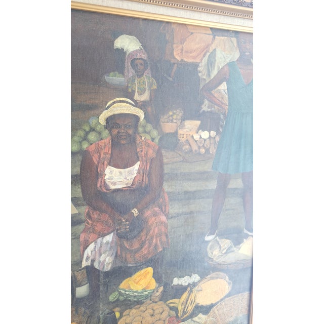 1967 Original Oilpainting African Women Selling in market.by Marion Campbell,Nesheim, Framed For Sale - Image 10 of 12