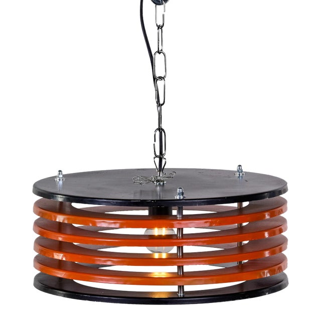 Italian Black & Orange Color Round Pendant Light - Black Finish For Sale